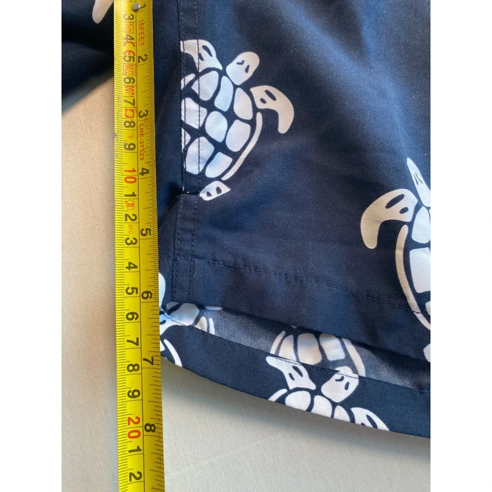 Navy Blue Sea Turtle Print Swim Trunks Mens Mesh Lined Board Shorts